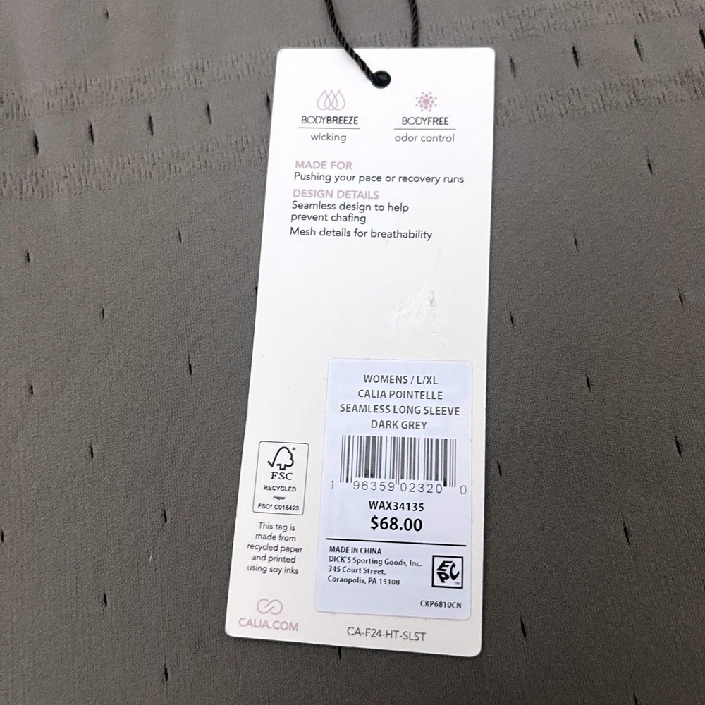 CALIA Focus Pointelle Seamless‎ Long Sleeve T-Shirt L/XL Grey Green - Picture 7 of 7